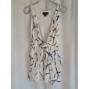 Stylestalker Sleeveless V-neck Satin Romper Tie Waist Lined Size XS White Blue